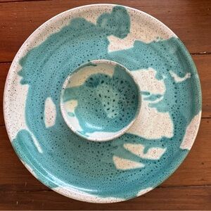 Blue and Cream Ceramic Serveware with Organic Glaze